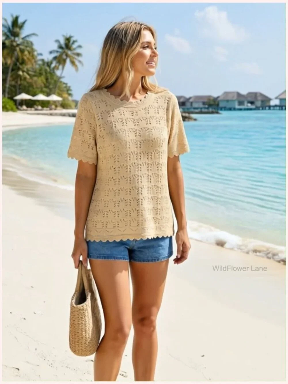 Crochet Short Sleeve Loose Fit Tops Summer Beach Vacation Outfits 2026 - Picture 7 of 7
